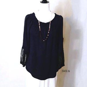 KOBI HALPERIN Silk Lace Blue Boat/Off-Shoulder Top